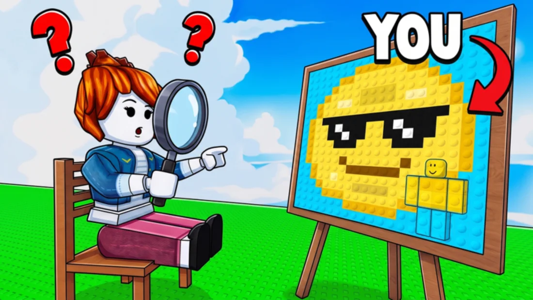 Hide In Pixels seeker checking a painting with a magnifying glass
